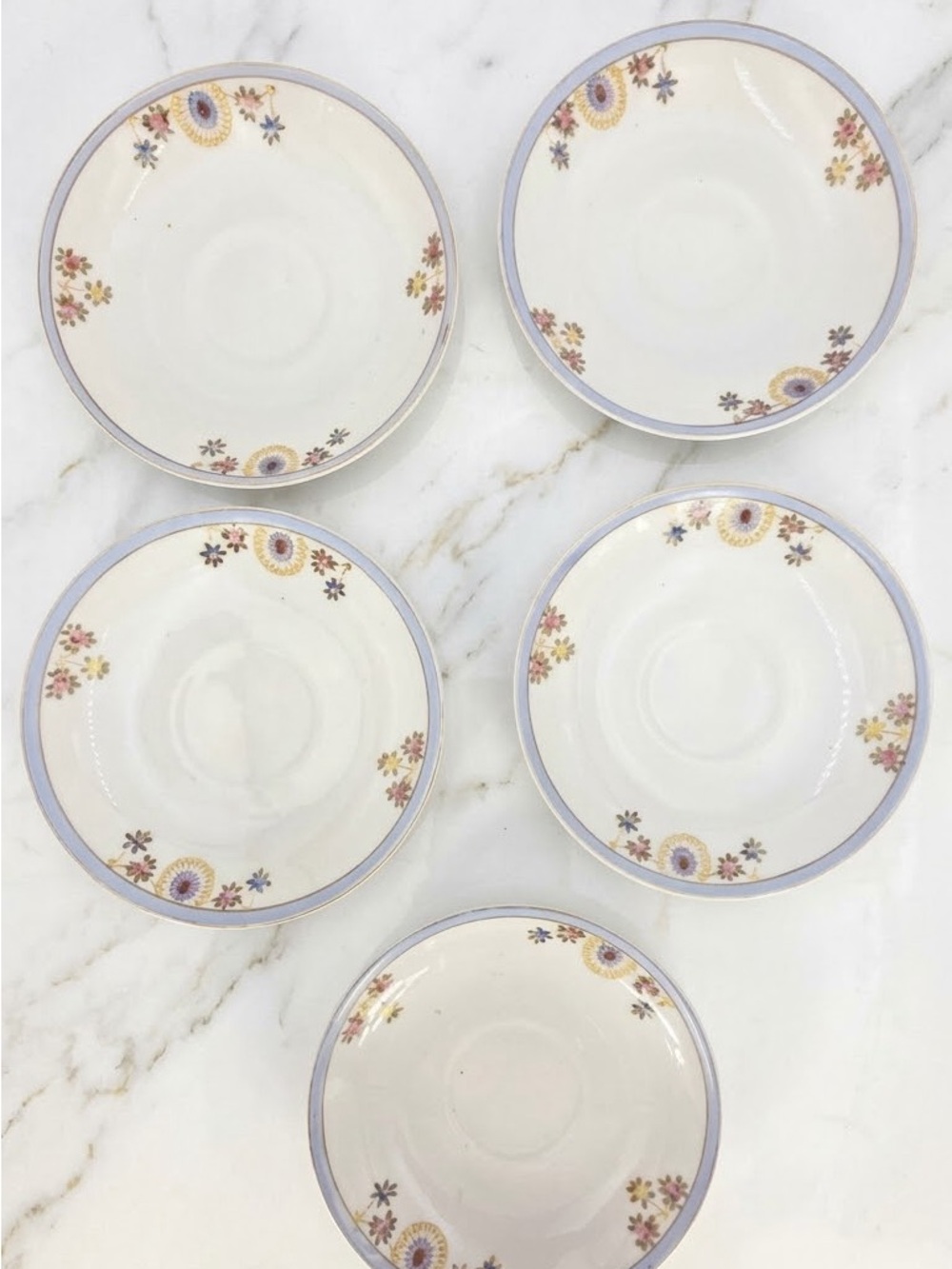 Noritake Set Of 5 Saucers N 4509 Vtg Hand Painted Floral Blue Gold Trim